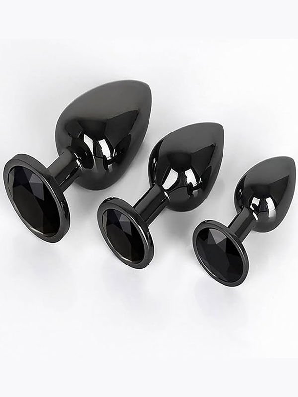Siyah Alüminyum Anal Plug 3’lü Set – Küçük/Orta/Büyük, Isı Oyunu Metal | 724Haz