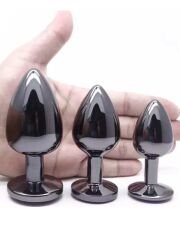 Siyah Alüminyum Anal Plug 3’lü Set – Küçük/Orta/Büyük, Isı Oyunu Metal | 724Haz