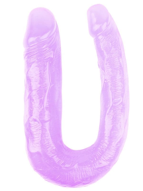 Şeffaf Jel Çift Taraflı Eğik Dildo 17 cm – Mor, Esnek, Konforlu Tasarım