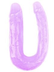 Şeffaf Jel Çift Taraflı Eğik Dildo 17 cm – Mor, Esnek, Konforlu Tasarım