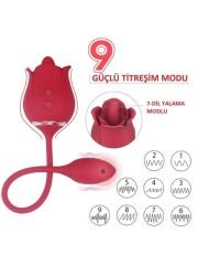 S-Hande Twin Blossoms Gül Dil Hareketli Çift Uçlu Vibratör