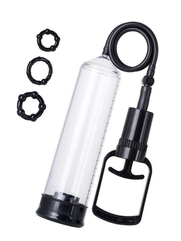 Censan 3 halkalı Penis Pompası, PVC siyah 23,5 cm 3 halkalı