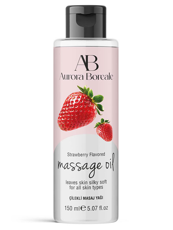 Aurora Boreale Çilek Aromalı Masaj Yağı – 150 ml, Su Bazlı & Renksiz Hafif Formül