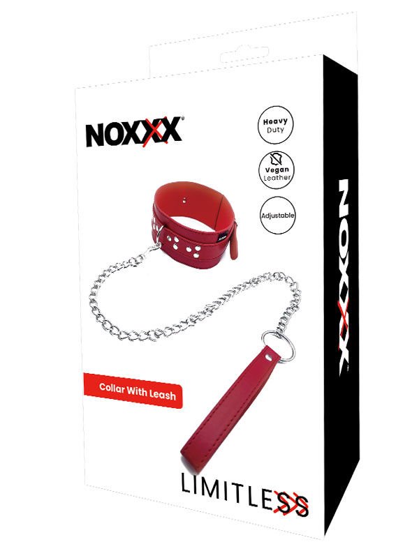 NOXXX Limitless Kırmızı Deri Kırbaç Boyun Tasması | 88 cm Zincir, PU Dışı & Yumuşak Süet İçi