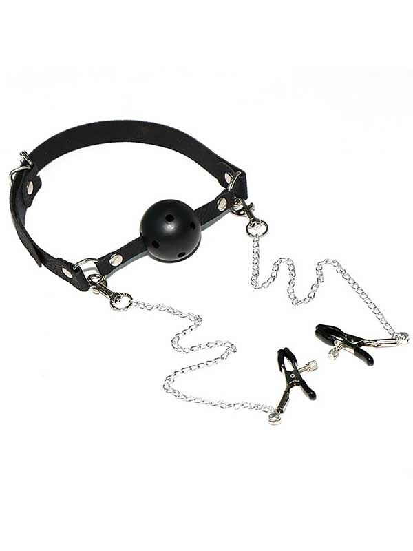 Ağız Topu ve Göğüs Klipsi – BDSM Aksesuar Seti