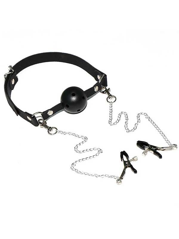 Ağız Topu ve Göğüs Klipsi – BDSM Aksesuar Seti
