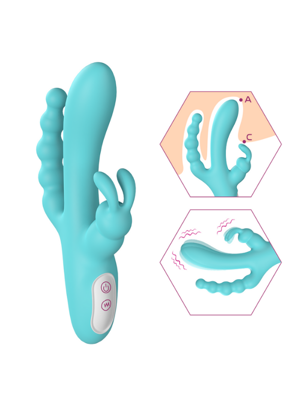 S-Hande 3’ü 1 Arada Tavşan Vibratör – Mavi | G-Noktası + Klitoris + Anal Uyarım | 724Haz