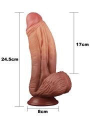 LoveToy Double Layer Platin Silikon Dildo 25 cm – Çift Katmanlı Gerçek Dokulu