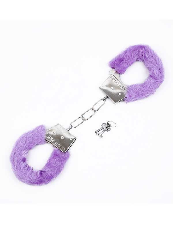 Fetish Fantezi Mor Peluşlu Metal Kelepçe | Konforlu BDSM Aksesuar | 724Haz