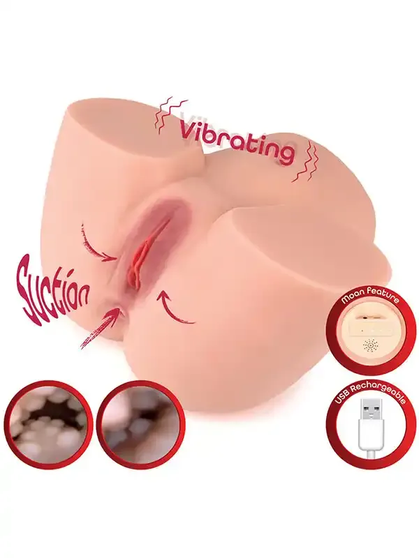 Titreşimli, Sesli ve Emme Fonksiyonlu Şarjlı Çift Girişli Kalça | 5.3 kg, TPE Silikon, 13.5 cm Vajina, 11 cm Anal Derinlik