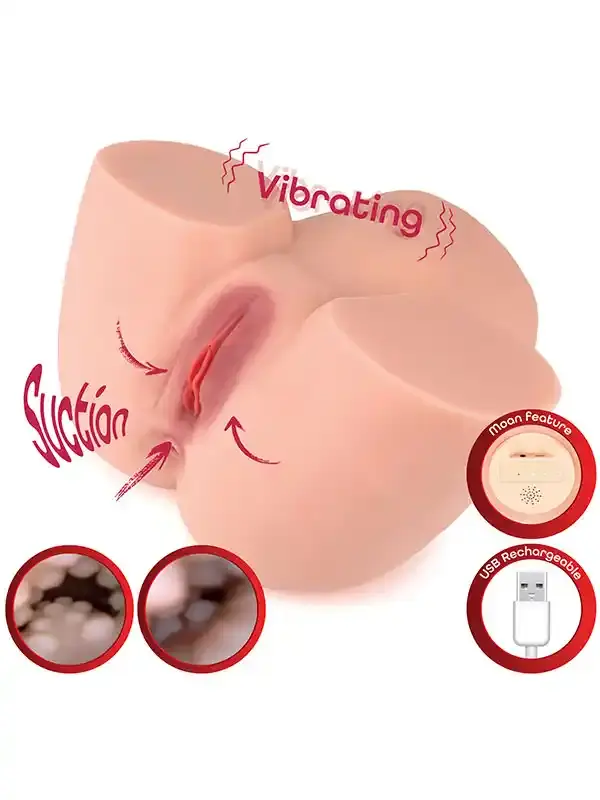Titreşimli, Sesli ve Emme Fonksiyonlu Şarjlı Çift Girişli Kalça | 5.3 kg, TPE Silikon, 13.5 cm Vajina, 11 cm Anal Derinlik