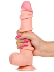 23 cm Dual Layer Oynar Derili Realistik Penis | TPE Silikon, Vantuzlu ve Belden Bağlamalı Kullanım