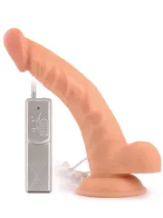 23 cm Eğik Titreşimli Realistik Penis | Vantuzlu, Vibratörlü ve Ellersiz Kullanım Oyuncağı