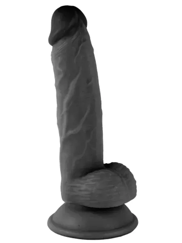 18 cm Siyah Realistik Dildo | Damarlı Silikon, Vantuz Tabanlı ve Ellersiz Kullanım