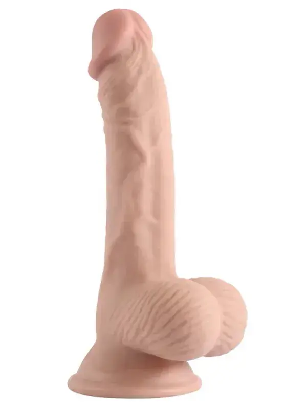 19 cm Çift Katmanlı Realistik Dildo | Oynar Derili, Platin Silikon ve Ellersiz Vantuzlu Yapı