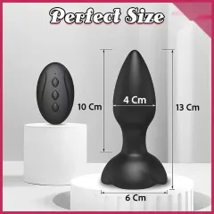 Siyah Noktalı Titreşimli Kumandalı Anal Plug | Su Geçirmez & Kumandalı Fonksiyon | 724Haz