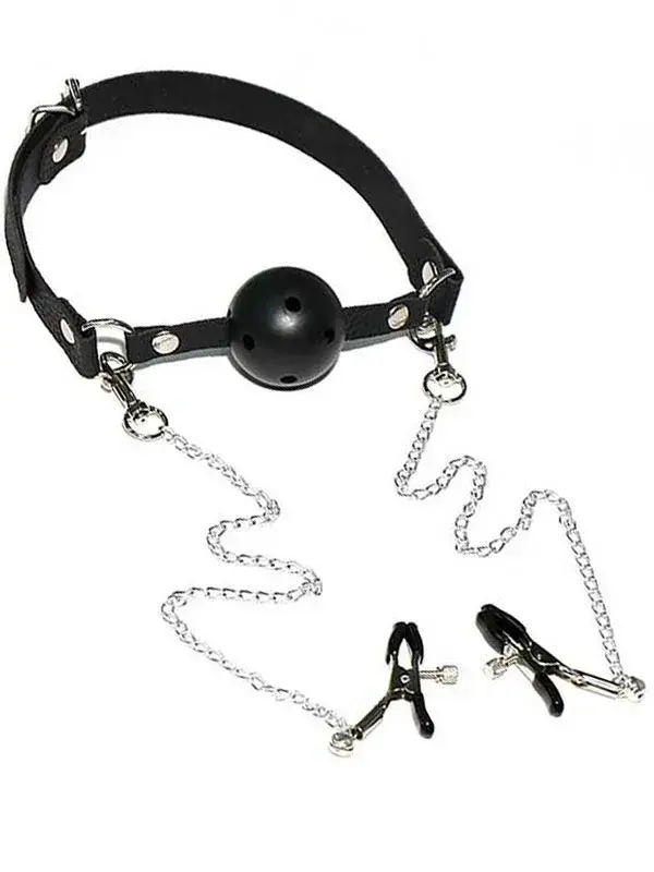 Delikli Ağız Topu ve Göğüs Klipsi Seti – BDSM Aksesuarları