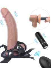 Titreşimli Uzaktan Kumandalı Belden Bağlamalı Penis - 20 cm İçi Dolu Esnek
