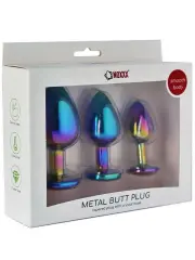 Çok Renkli Taşlı Çelik Anal Plug Set - 3 Boyutta Başlangıçtan İleri Seviyeye