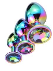 Çok Renkli Taşlı Çelik Anal Plug Set - 3 Boyutta Başlangıçtan İleri Seviyeye