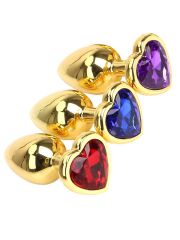 Çelik Gold Kalp Anal Plug – 3’lü Set (Küçük, Orta, Büyük)