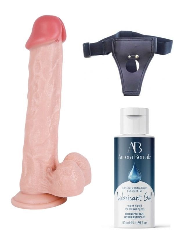Censan Belden Bağlamalı Kayganlaştırıcı Set Noctis 30cm Realistik Dildo No:69