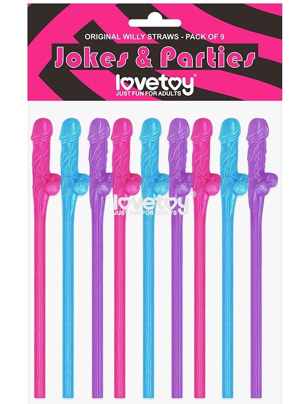 Penis Şeklinde Renkli Pipet – 9 Adet Parti Seti