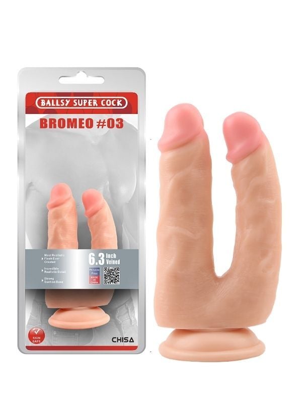 Bromeo Çiftli Kıkırdaklı Gerçekçi Dildo | İkili Sert Yapılı Vantuzlu Penis Modeli