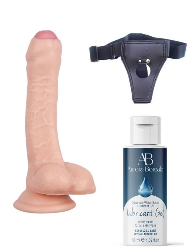Belden Bağlamalı Kayganlaştırıcı Set Noctis 18cm Realistik Dildo No:100 | Gerçekçi Strap-On ve Kayganlaştırıcı Set