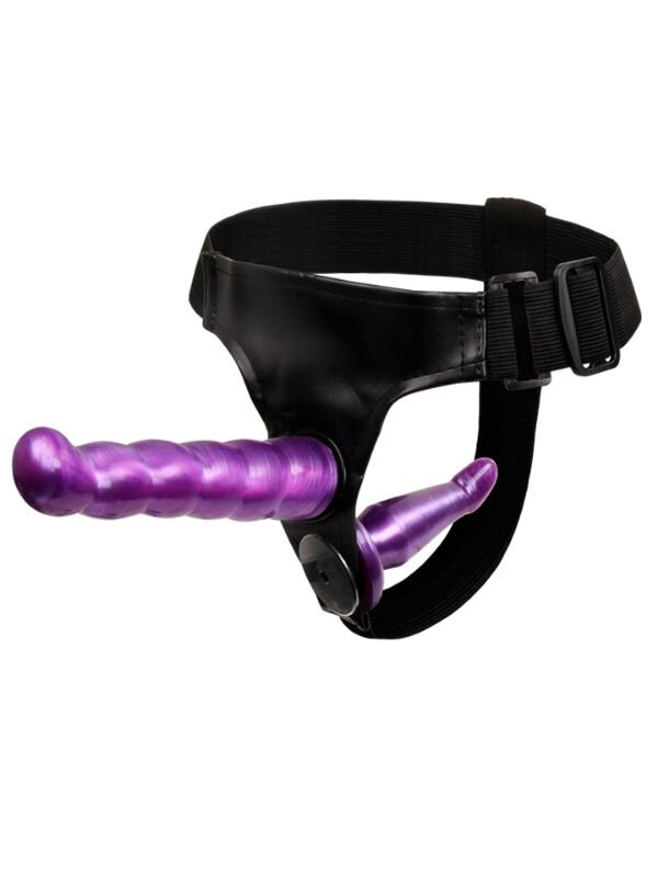 724Haz Çift Taraflı Mor Renk Belden Bağlamalı Dildo | Esnek ve Gerçekçi Tasarım