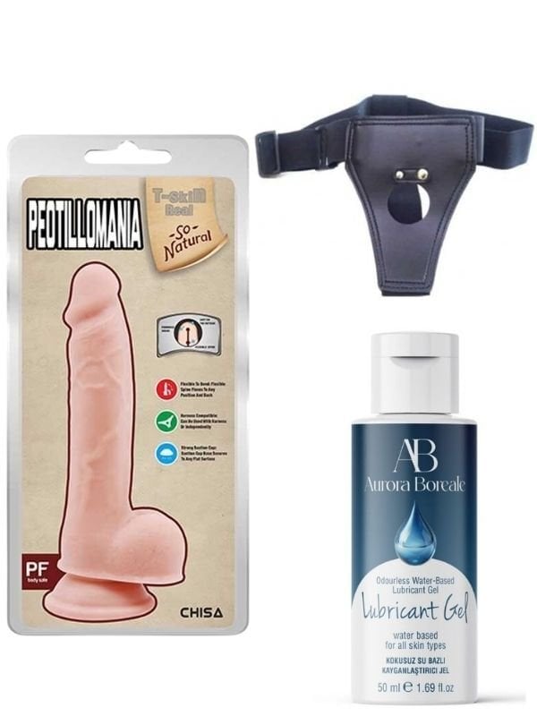 Belden Bağlamalı Kayganlaştırıcı Set Peotillomania 19.5cm Gerçekçi Dildo | Strap-On, Gerçekçi, Dayanıklı ve Kayganlaştırıcı Set