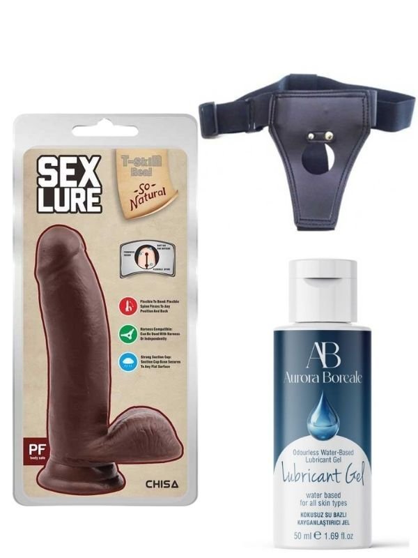 Censan Belden Bağlamalı Kayganlaştırıcı Set Sex Lure Kıkırdaklı Gerçekçi Dildo 17.5cm Zenci | Strap-On, Kayganlaştırıcı ve Gerçekçi Dildo Seti
