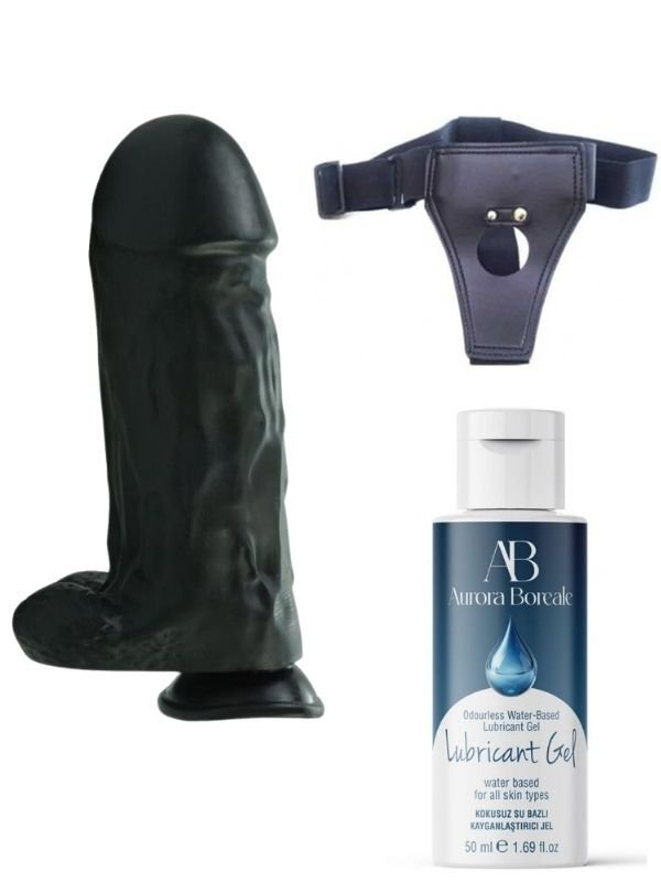 Censan Belden Bağlamalı Kayganlaştırıcı Set Noctis 27cm Siyah Dildo No:2 | Büyük Boy Strap-On, Gerçekçi Dildo ve Kaydırmaz Set