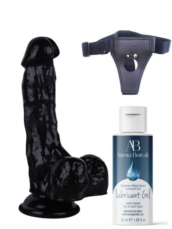 Censan Belden Bağlamalı Kayganlaştırıcı Set Noctis 18cm Siyah Dildo No:5 | Strap-On, Gerçekçi Dildo ve Kaydırmaz Set