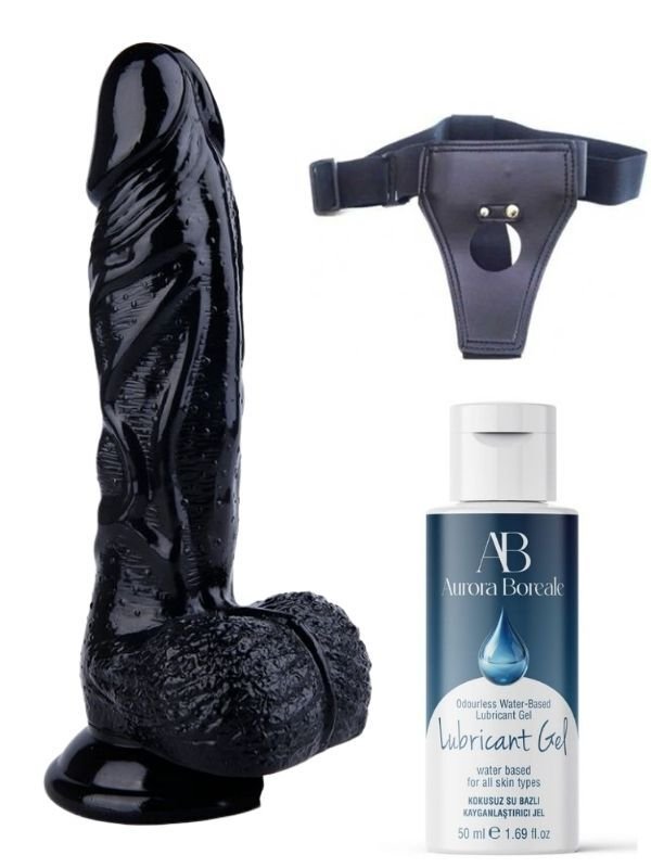 Censan Belden Bağlamalı Kayganlaştırıcı Set Noctis 22,5cm Siyah Dildo No:13