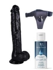 Belden Bağlamalı Realistik Dildo Seti – NOCTIS 30cm Siyah ve Kayganlaştırıcı