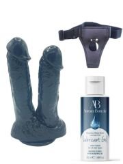 724Haz Belden Bağlamalı Kayganlaştırıcı Set | Noctis 21 cm Siyah Çiftli Dildo No:61