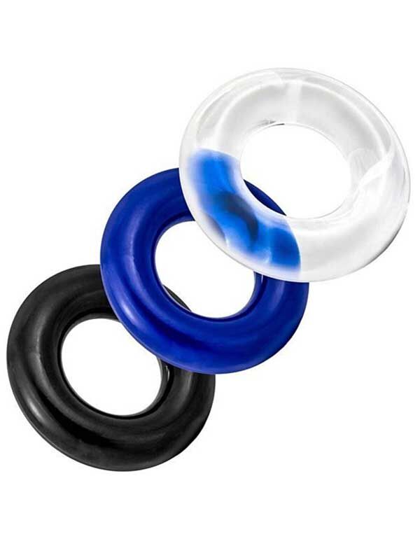 Çok Renkli Üçlü Penis Halkası Seti - Siyah, Mavi, Şeffaf