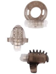 GK Power Teasers 3'lü Titreşimli Halka Seti - Dil, Parmak ve Penis İçin Gri