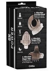 GK Power Teasers 3'lü Titreşimli Halka Seti - Dil, Parmak ve Penis İçin Gri