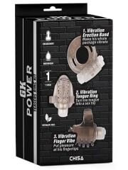 GK Power Teasers 3'lü Titreşimli Halka Seti - Dil, Parmak ve Penis İçin Gri