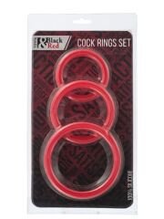 Black & Red Penis Halkası Seti Silikon Kırmızı Ø6/5/4 cm