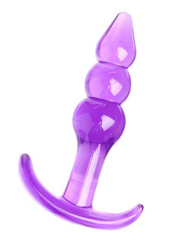 Boğumlu T Şeklinde Anal Plug - Şeffaf Mor Silikon