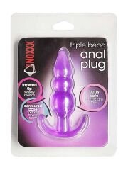 Boğumlu T Şeklinde Anal Plug - Şeffaf Mor Silikon