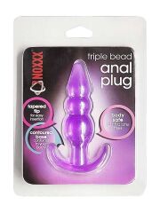 Boğumlu T Şeklinde Anal Plug - Şeffaf Mor Silikon