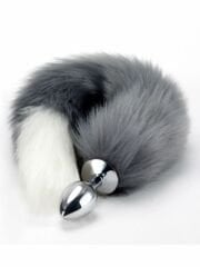 724Haz Anal Tilki Kuyruğu | Gri‑Beyaz, Metal Tabanlı, Dekoratif Anal Tıkaç