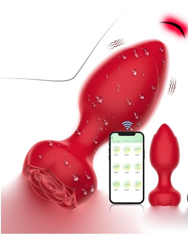 Telefon Kontrollü Full Covered Rubber Rose Anal Plug – Kırmızı, Akıllı Kontrol