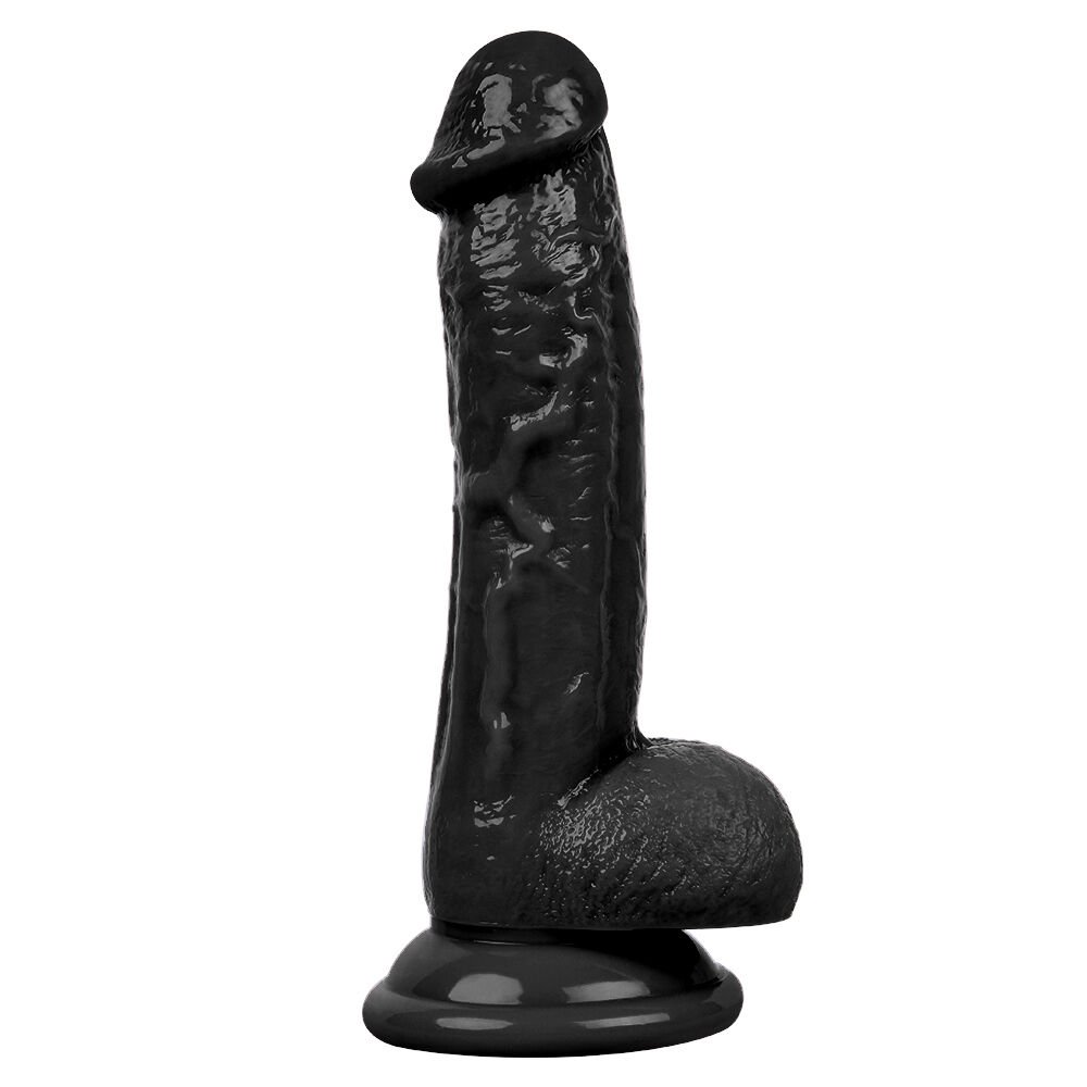 19 cm Gerçekçi Siyah Dildo | Silikon, Vakum Taban, Realistik Dokulu