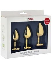 Altın Renkli Kalpli Çelik Anal Plug - 3 Boy Set