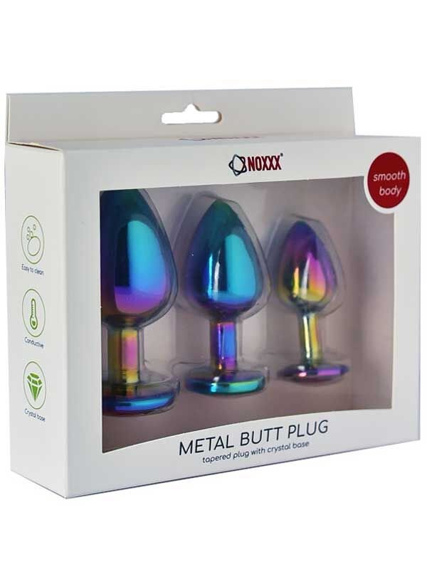 Taşlı Çok Renkli Çelik Anal Plug - 3 Boy Set